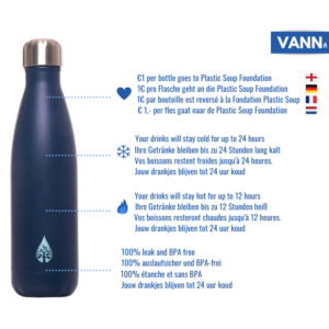 Waterfles thermosfles - Duurzame VANN drinkfles blauw inclusief sportdop