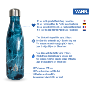 Waterfles thermosfles - Duurzame VANN drinkfles marmer blauw inclusief sportdop