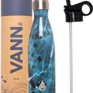 Waterfles thermosfles - Duurzame VANN drinkfles marmer blauw inclusief sportdop
